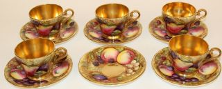 ANSLEY ORCHARD FRUIT COFFEE POT W/CUPS & SAUCERS CREAMER & SUGAR ARTIST SIGNED 7