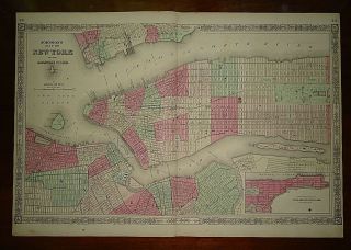 Vintage 1864 York City Map Old Antique Map Atlas Map 82818