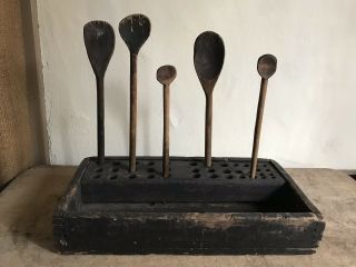 Early Antique Handmade Wooden Box Make Do Spoon Holder Country Dark Patina Aafa