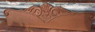 Vtg Architectural Wood Solid Oak Pediment Header Mantel Salvage 43” Repurpose