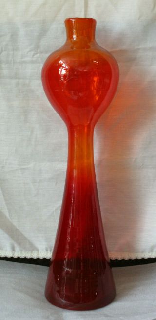 Vtg Blenko Architectural Decanter 588 Tangerine Art Glass Amberina Rocket Vase