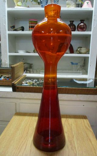 Vtg Blenko Architectural Decanter 588 Tangerine Art Glass Amberina Rocket Vase 2