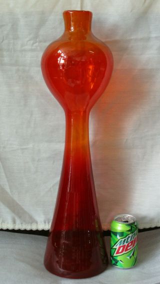 Vtg Blenko Architectural Decanter 588 Tangerine Art Glass Amberina Rocket Vase 3