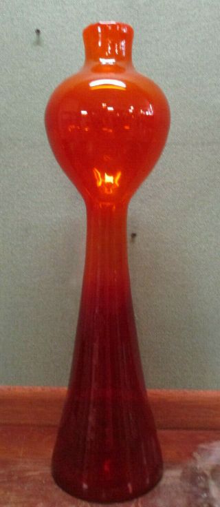 Vtg Blenko Architectural Decanter 588 Tangerine Art Glass Amberina Rocket Vase 4