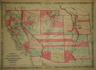 Vintage 1865 American Southwest - Territories Map Old Antique Map41418