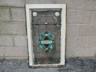 ANTIQUE AMERICAN STAINED GLASS WINDOW 22.  5 x 37.  5 ARCHITECTURAL SALVAGE 10