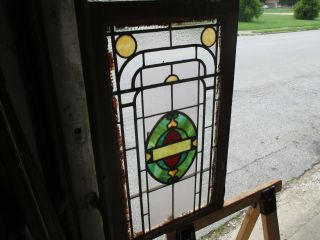 ANTIQUE AMERICAN STAINED GLASS WINDOW 22.  5 x 37.  5 ARCHITECTURAL SALVAGE 4