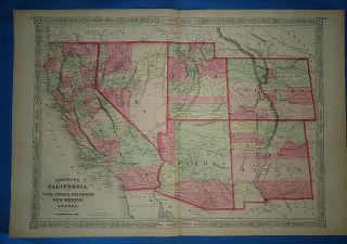 Vintage 1867 Colorado Utah Arizona Mexico Territory Map Antique