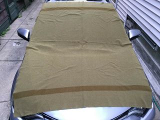 Ww1 Us Army Wool Blanket Oilve Drab With Stripes & Us At Center 77 " X 63 ",
