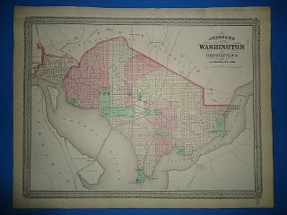 Vintage 1873 Washington Dc Map Old Antique Johnson 