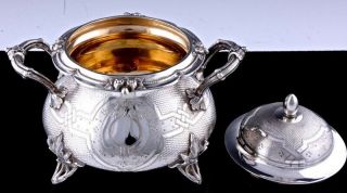 VFINE c1850 AUSTRO HUNGARIAN SOLID SILVER TEA / COFFEE POT CREAM JUG & SUGAR SET 12