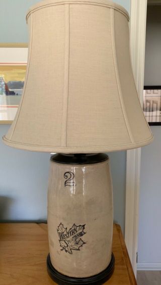 Stoneware Western 2 Crock Lamp With Shade Vintage