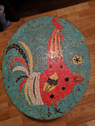 Fabulous Mid Century Rooster Mosaic Tile Plant Stand