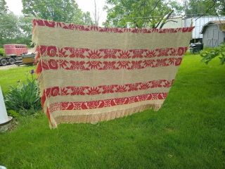 Fantastic 1837 Antique Hand Woven Coverlet.  Double Signed Jacquard Ohio