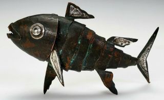 GRAZIELLA LAFFI PERU VINTAGE MODERNIST COPPER /SILVER ARTICULATED FISH SCULPTURE 2