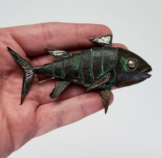 GRAZIELLA LAFFI PERU VINTAGE MODERNIST COPPER /SILVER ARTICULATED FISH SCULPTURE 4