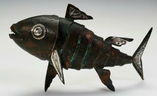 GRAZIELLA LAFFI PERU VINTAGE MODERNIST COPPER /SILVER ARTICULATED FISH SCULPTURE 9