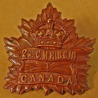 Cap Badge 2nd C.  M.  R.  B.  C.  H.  British Columbia Horse Canadian Cavalry Ww1 C.  E.  F.