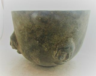 SCARCE ANCIENT BACTRIAN BRONZE BOWL WITH WITH MALE FACE DEPICTED ON HANDLE 3