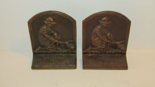 Girl Scout Rabbit Camp Bookends 1920 - 1940 RARE Cast Iron Bronze Finish 2