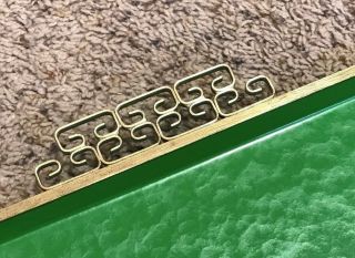 Vintage Moire Glaze Kyes Hand Made Metal Enamel Green Cocktail Tray Gold Trim 4
