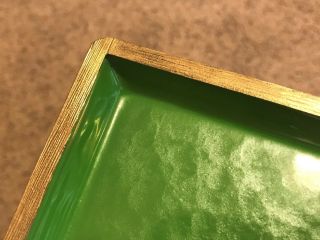 Vintage Moire Glaze Kyes Hand Made Metal Enamel Green Cocktail Tray Gold Trim 7