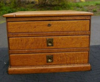 Antique 3 Drawer Golden Oak Machinist Parts,  Tool Or Jewelry Box Cabinet