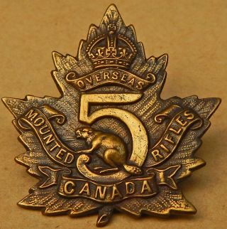 Cap Badge 5th Regiment,  Canadian Mounted Rifles Ww1 Cefby Jr Gaunt London