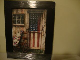 AMERICAN ROCKER country Flag wall print in wood frame 2