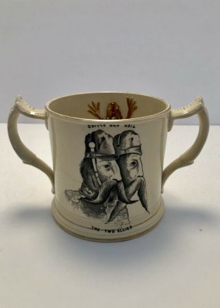 Rare Antique C1859 The Two Allies - Tied And Allied And 3 Frog Loving Mug
