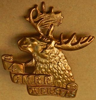 Moose Cap Badge 4th Cmrr 4th Battalion,  Canadian Mounted Rifles Cef Ww1