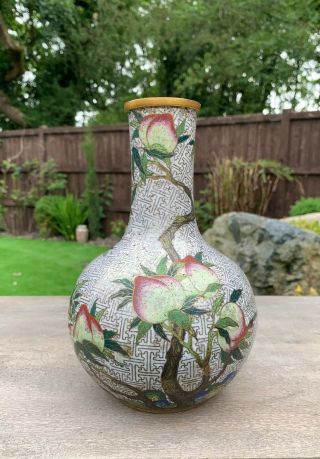 Rare Antique Chinese Gilded Cloisonne Vase With A Peach Tree