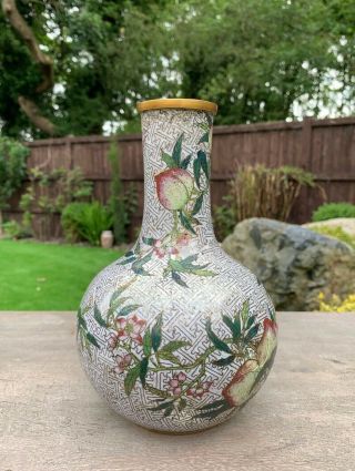 RARE ANTIQUE CHINESE GILDED CLOISONNE VASE WITH A PEACH TREE 3
