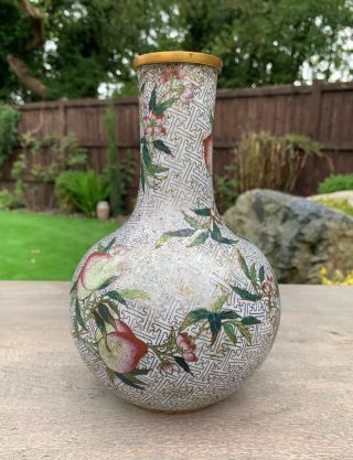 RARE ANTIQUE CHINESE GILDED CLOISONNE VASE WITH A PEACH TREE 4