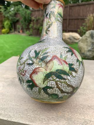 RARE ANTIQUE CHINESE GILDED CLOISONNE VASE WITH A PEACH TREE 7