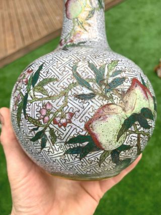 RARE ANTIQUE CHINESE GILDED CLOISONNE VASE WITH A PEACH TREE 8