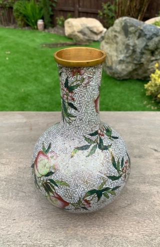 RARE ANTIQUE CHINESE GILDED CLOISONNE VASE WITH A PEACH TREE 9