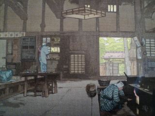 Hiroshi Yoshida " Farm House " Japanese Woodblock Print Jizuri Early - Estate Find