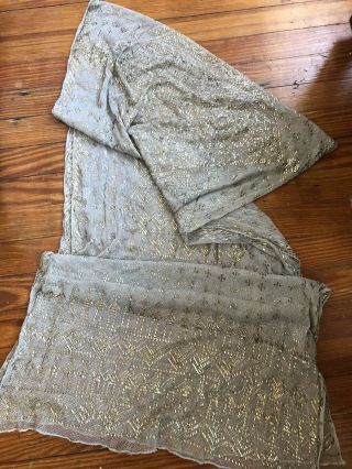 Antique Art Deco Egyptian Assuit Lace & Hand Hammered Silver Wedding Shawl