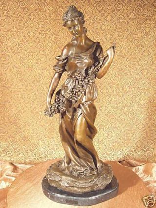 True Bronze Metal / Marble Statue Classic Victorian Woman Girl Flower Sculpture