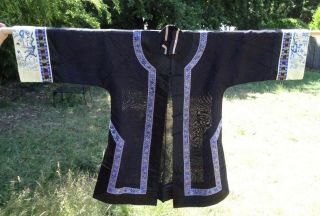 Chinese Silk Embroidered Black Gauze Summer Robe - 56615