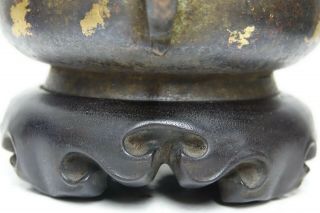 FINE QUALITY CHINESE GOLD SPLASH BRONZE CENSER WITH JADE FINIAL & SEAL MARK RARE 4