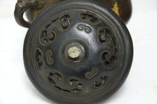 FINE QUALITY CHINESE GOLD SPLASH BRONZE CENSER WITH JADE FINIAL & SEAL MARK RARE 8