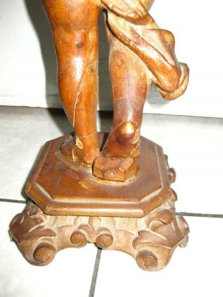 Vintage Primitive Renaissance Hand Carved Wood Cherub,  Angel Candle Holder 18.  5 
