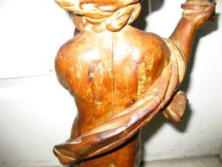 Vintage Primitive Renaissance Hand Carved Wood Cherub,  Angel Candle Holder 18.  5 