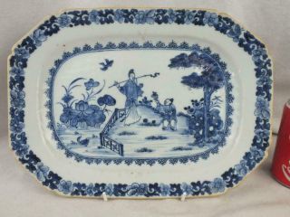 18th C Chinese Porcelain Blue And White Figure Boy Duck Platter