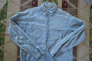 Vintage 1940 ' s US Navy WWII Chambray shirt,  stenciled,  15,  S/M,  denim shawl 3