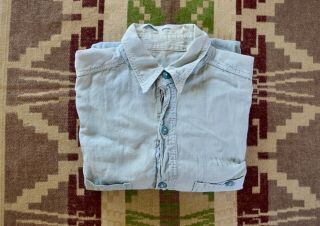 Vintage 1940 ' s US Navy WWII Chambray shirt,  stenciled,  15,  S/M,  denim shawl 6