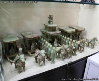 Old He Tian Jade Carved Dynasty Four War Horse Chariot Terracotta Warriors A Set