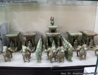 Old He Tian Jade Carved Dynasty Four War Horse chariot Terracotta Warriors A Set 3